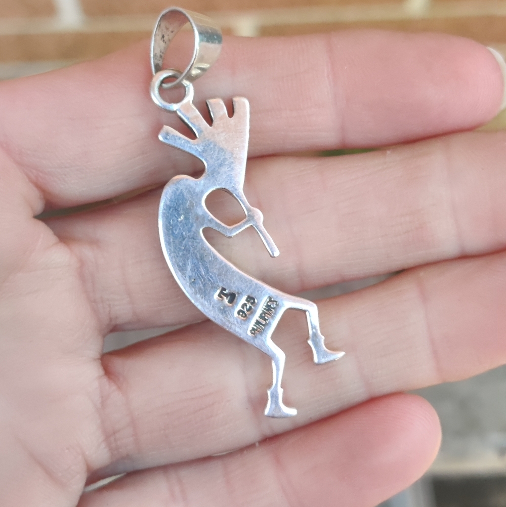 Vintage Sterling Fire Opal Kokopelli Pendant - Picture 3 of 6